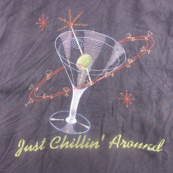 Tori Richard Shirt Mens 2XL Black Silk Just Chillin Around Martini Embroidered - Picture 3 of 7